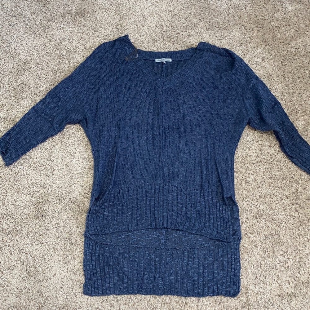 Small, knit navy quarter length sweater, hardly worn